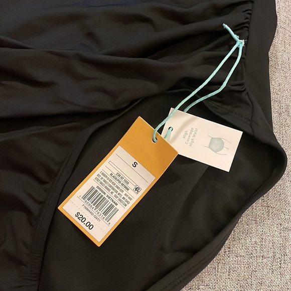 Kona Sol Shirred High Waist High Coverage Bikini Bottom in black - Picture 5 of 6